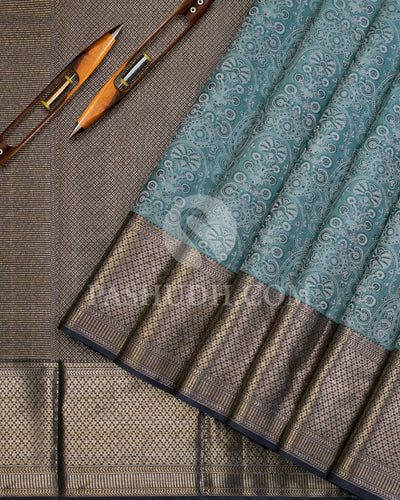 Slate Grey and Charcoal Grey Kanjivaram Silk Saree - D490