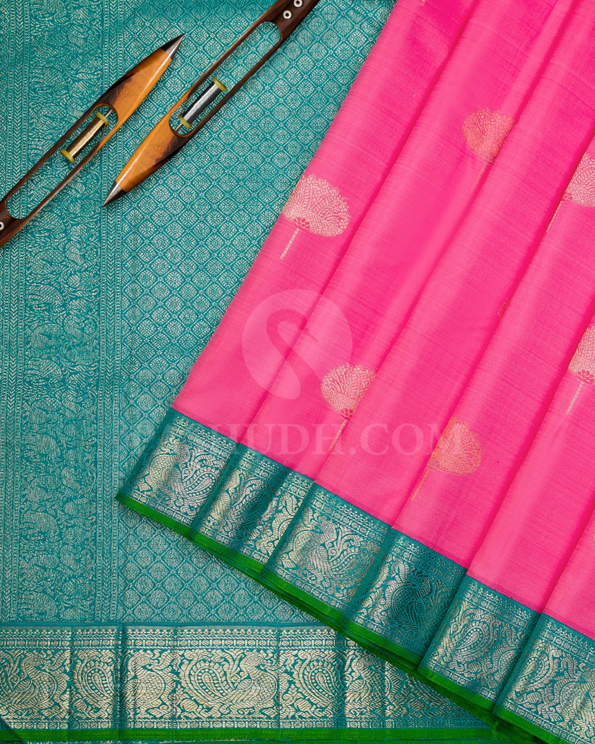 Taffy Pink and Anandha Blue Kanjivaram Silk Saree - S956