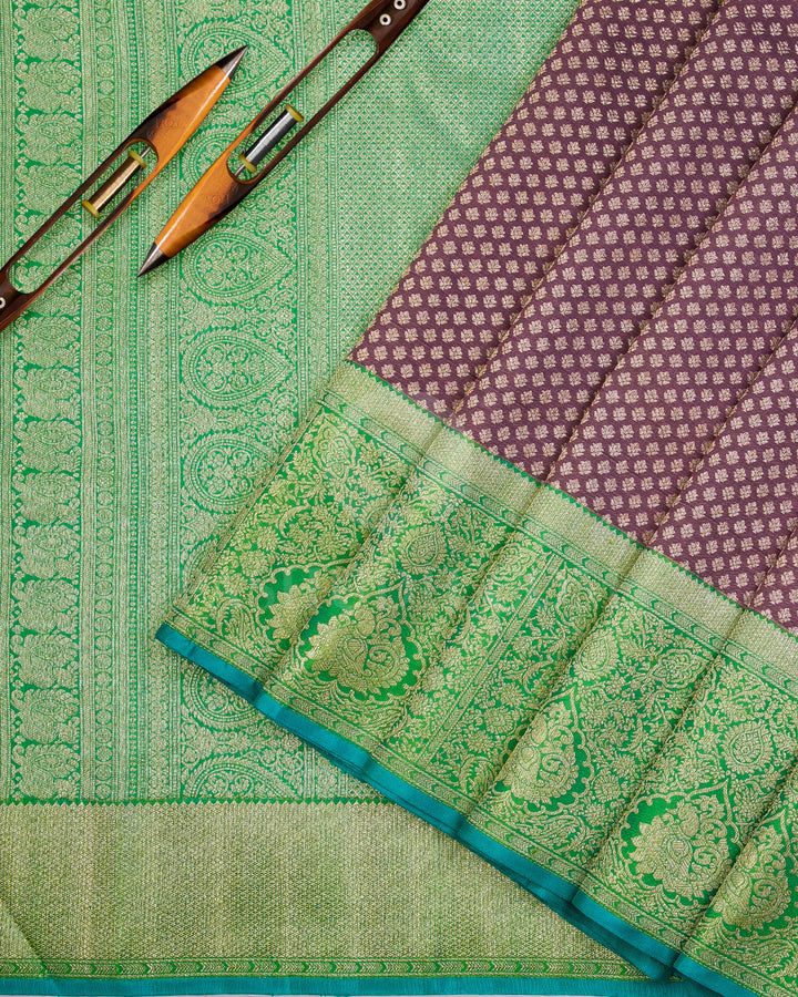 Deep Mauve and Leaf Green Kanjivaram Silk Saree - S961