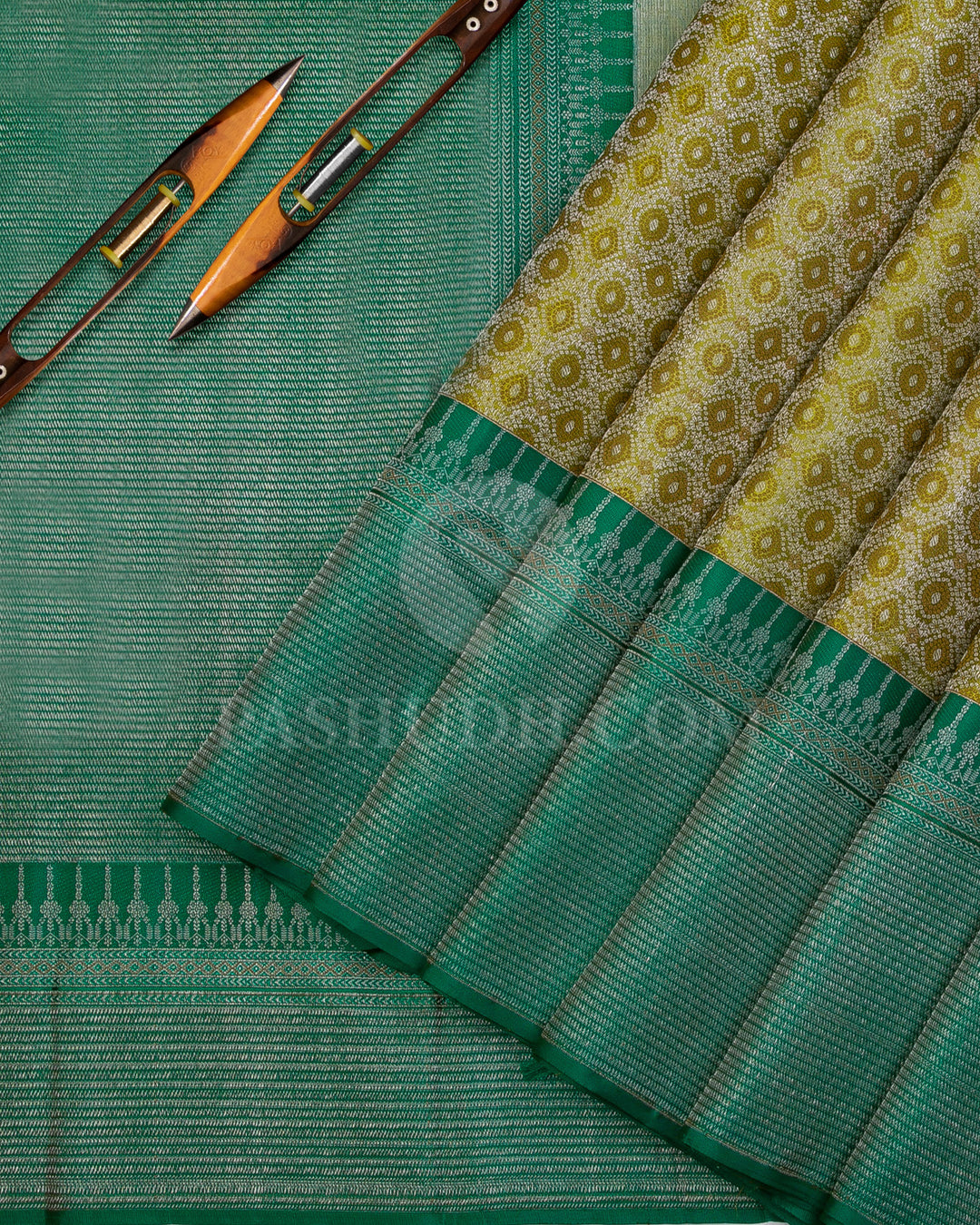 Olive Green and Persian Green Kanjivaram Silk Saree - DT228