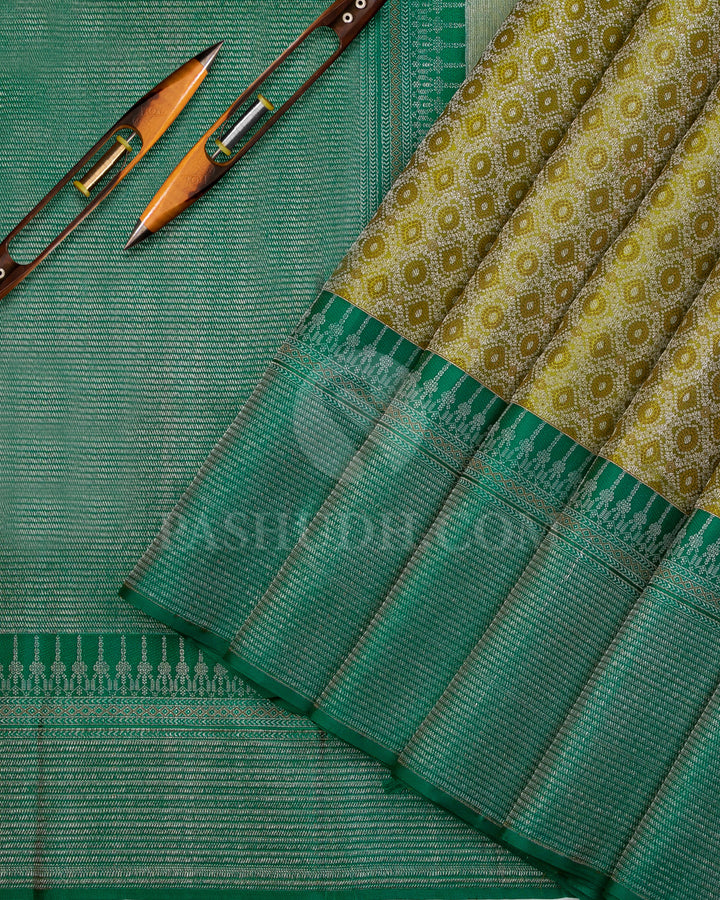 Olive Green and Persian Green Kanjivaram Silk Saree - DT228