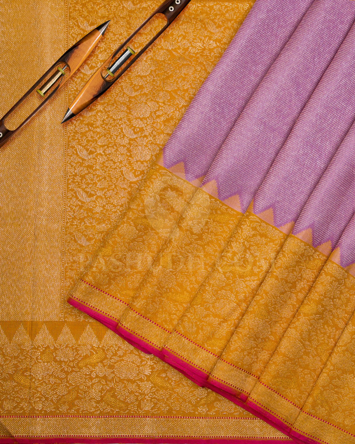 Lavender and Amber Yellow Kanjivaram Silk Saree - S954