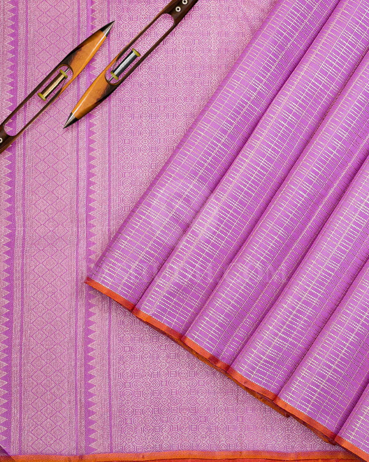 Lavender and Rust Orange Kanjivaram Silk Saree - S926