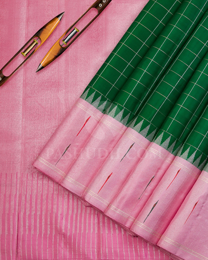 Emerald Green and Baby Pink Kanjivaram Silk Saree - S941