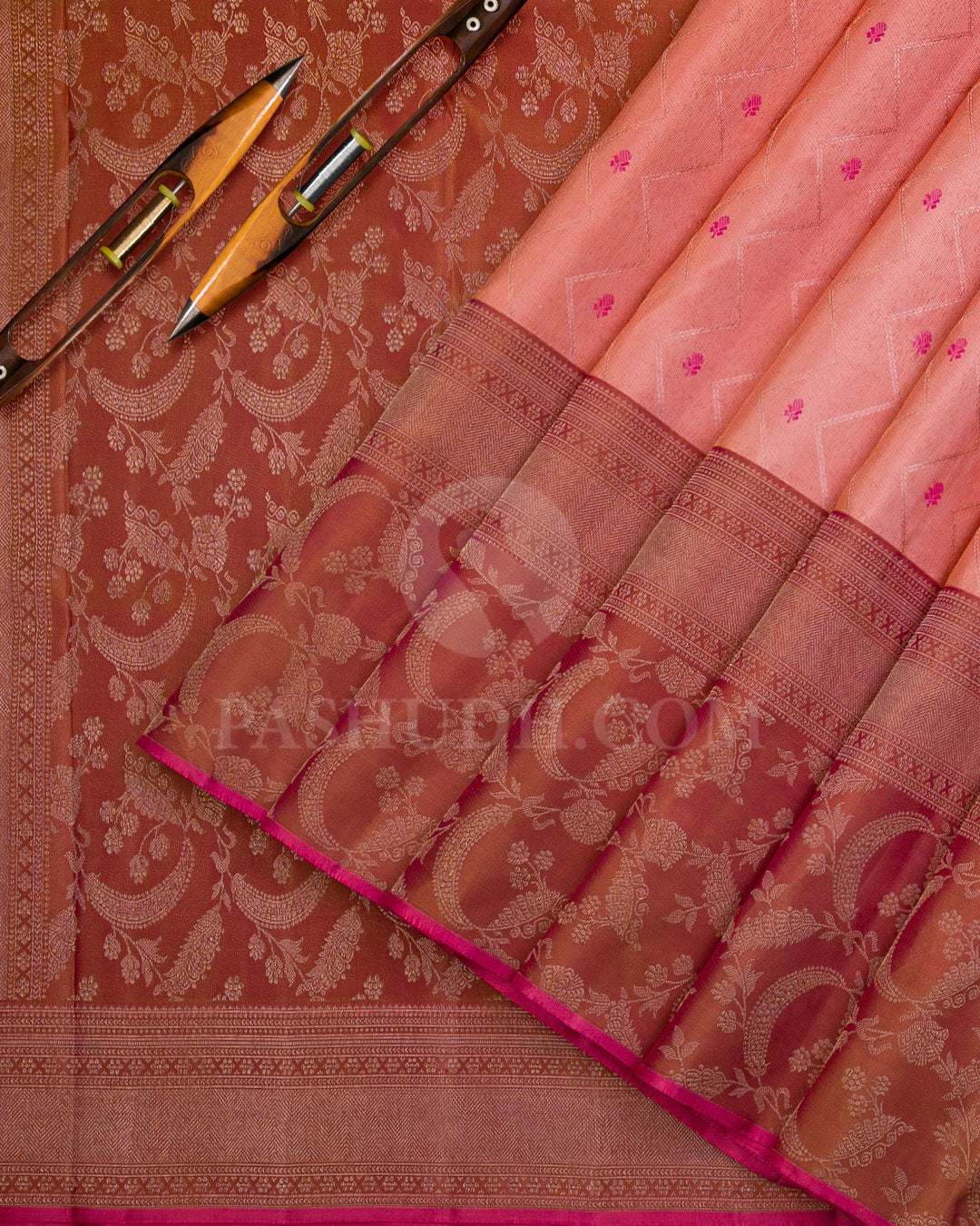 Peach and Mild Brown Kanjivaram Silk Saree - DJ265