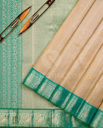 Silver Gold and Jade Green Organza Kanjivaram Silk Saree - S936