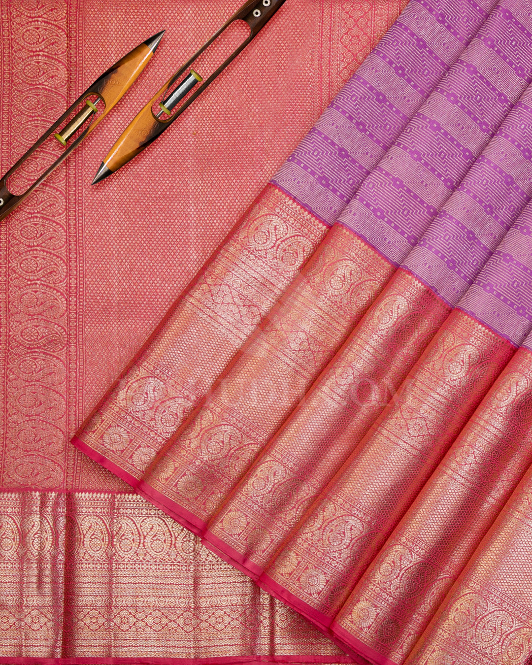 Lilac and Peach Pink Kanjivaram Silk Saree - S938