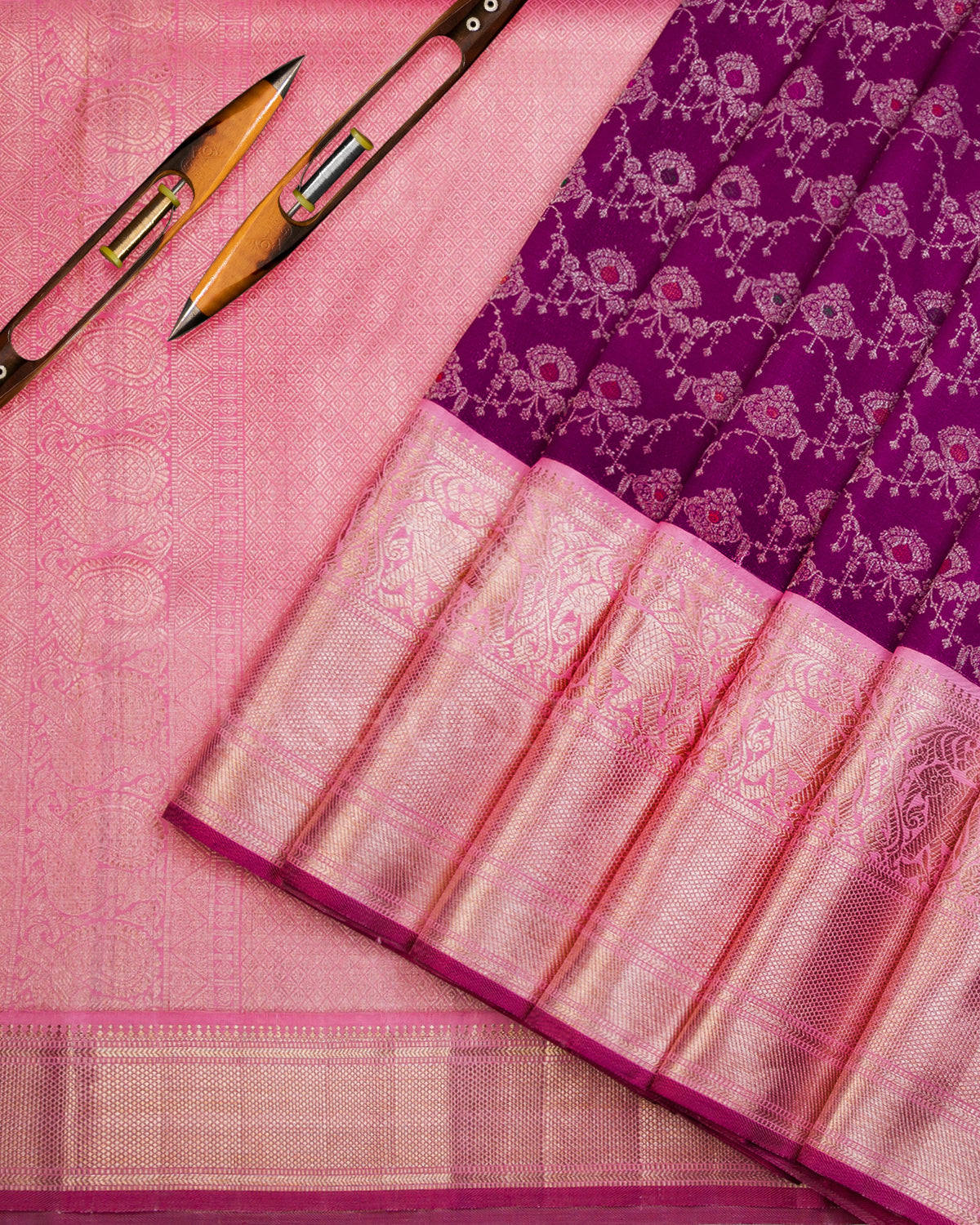 Violet and Baby Pink Kanjivaram Silk Saree - S943