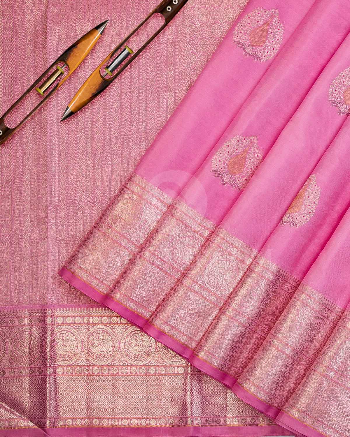 Baby Pink and Red Kanjivaram Silk Saree - S932