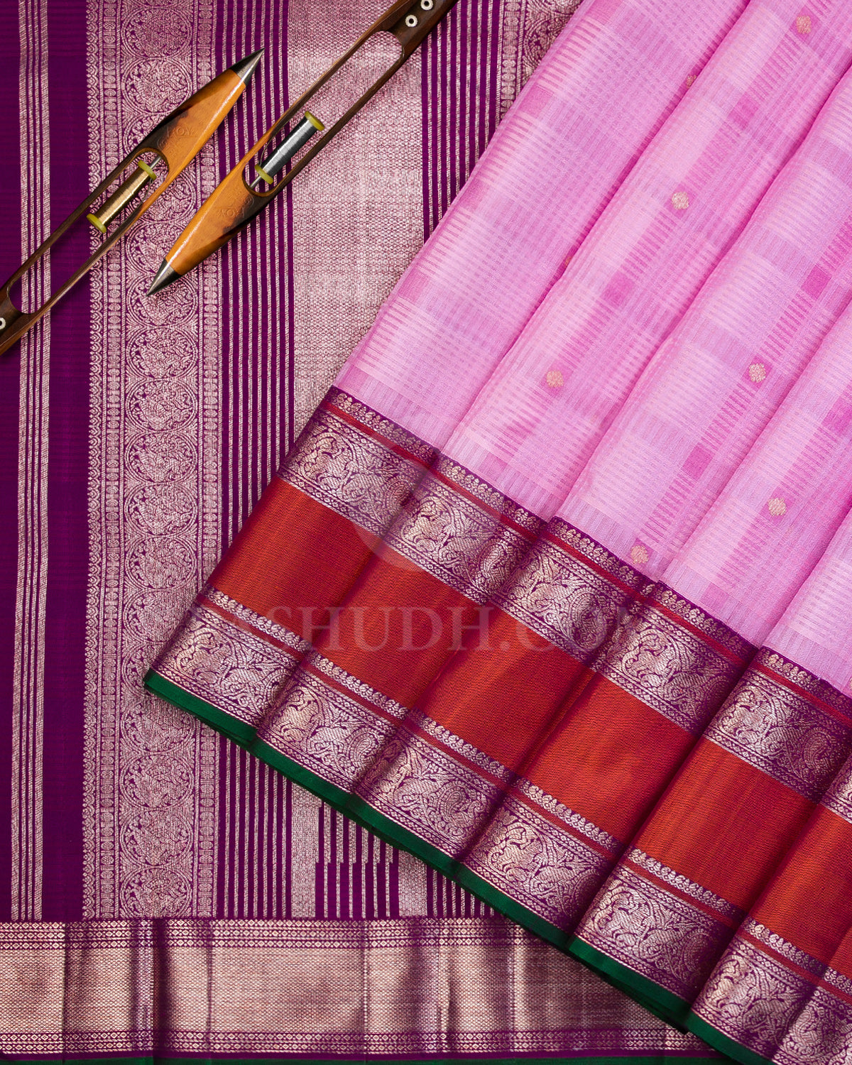 Mauve, Violet and Rust Orange Organza Kanjivaram Silk Saree - S942