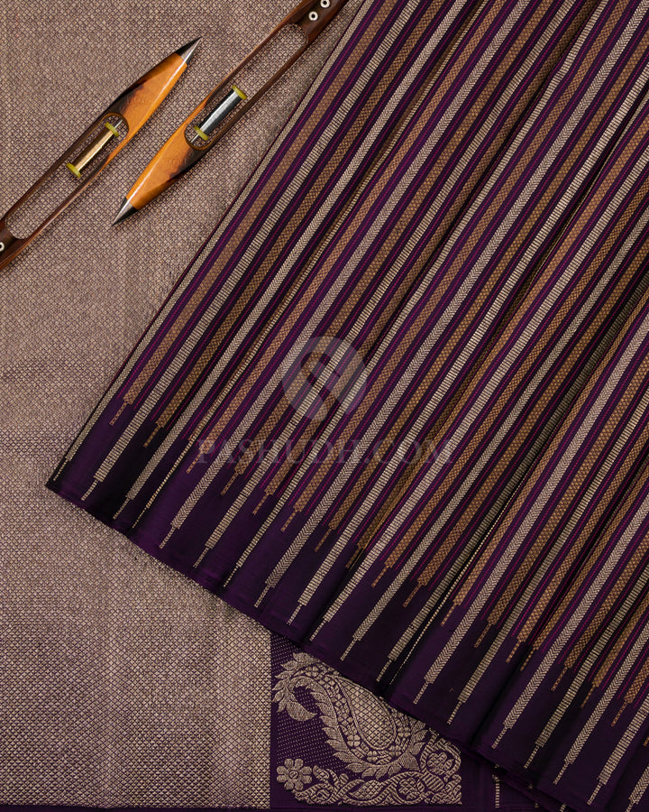 Dark Violet Borderless Kanjivaram Silk Saree - S800-View 3