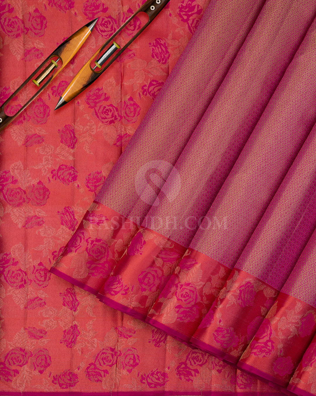 Coral Shade Kanjivaram Silk Saree - DJ274(A) - View 1