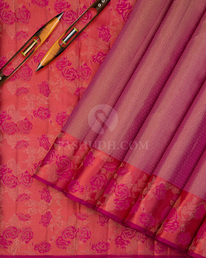 Coral Shade Kanjivaram Silk Saree - DJ274(A) - View 1