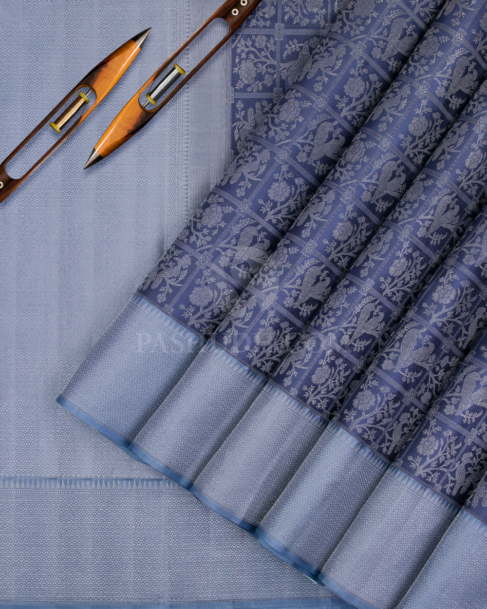 Steel Blue And Sky Blue Kanjivaram Silk Saree - DT243(C) - View 1
