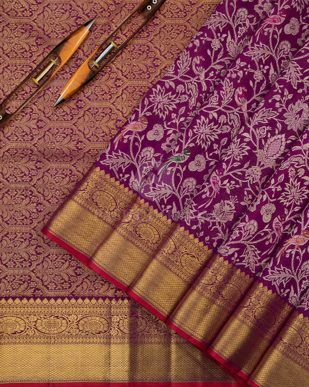 Purple Pure Zari Kanjivaram Silk Saree - P109 - View 3