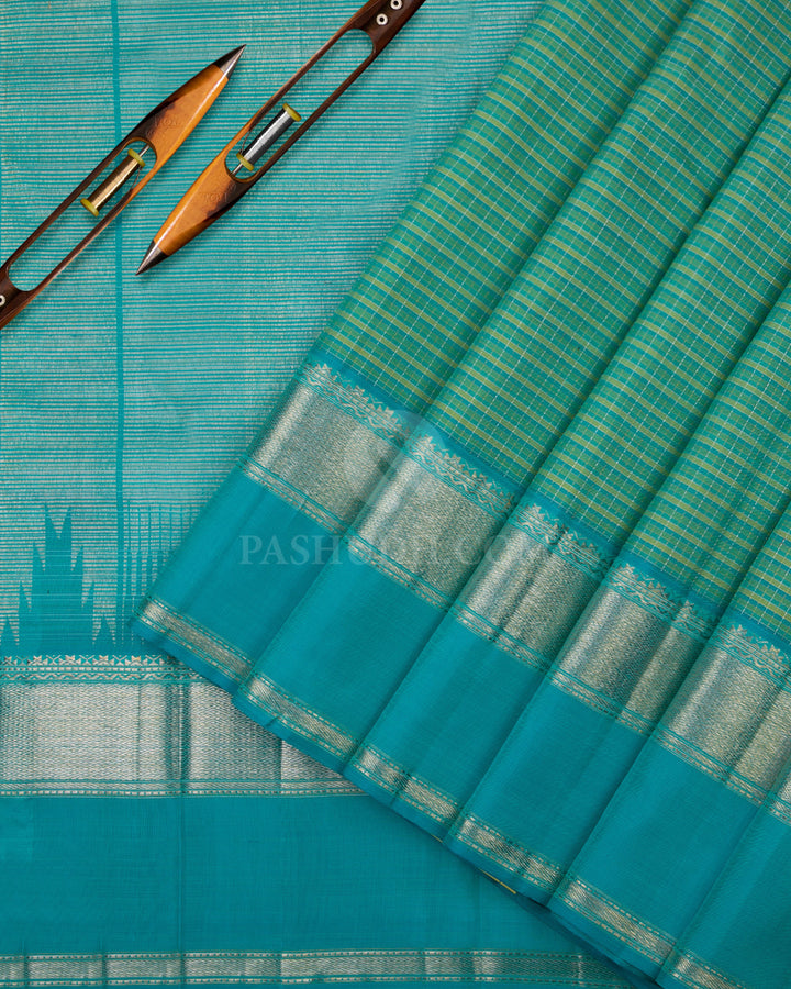 Light Green and Ananda Blue Kanjivaram Silk Saree - S788-View 3