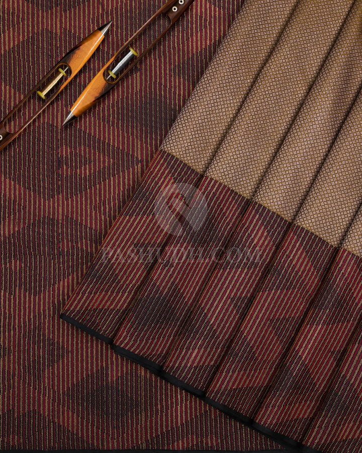Deep Khaki & Black Kanjivaram Silk Saree - S1108(A) - View 2