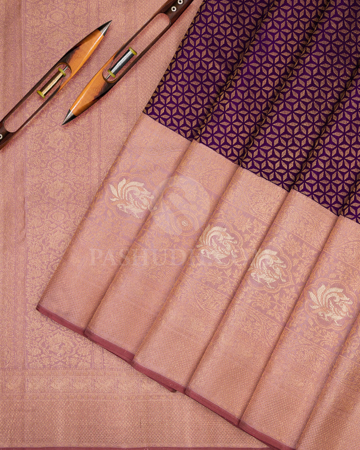 Royal Violet Pure Zari Kanjivaram Silk Saree - S718 - View 3