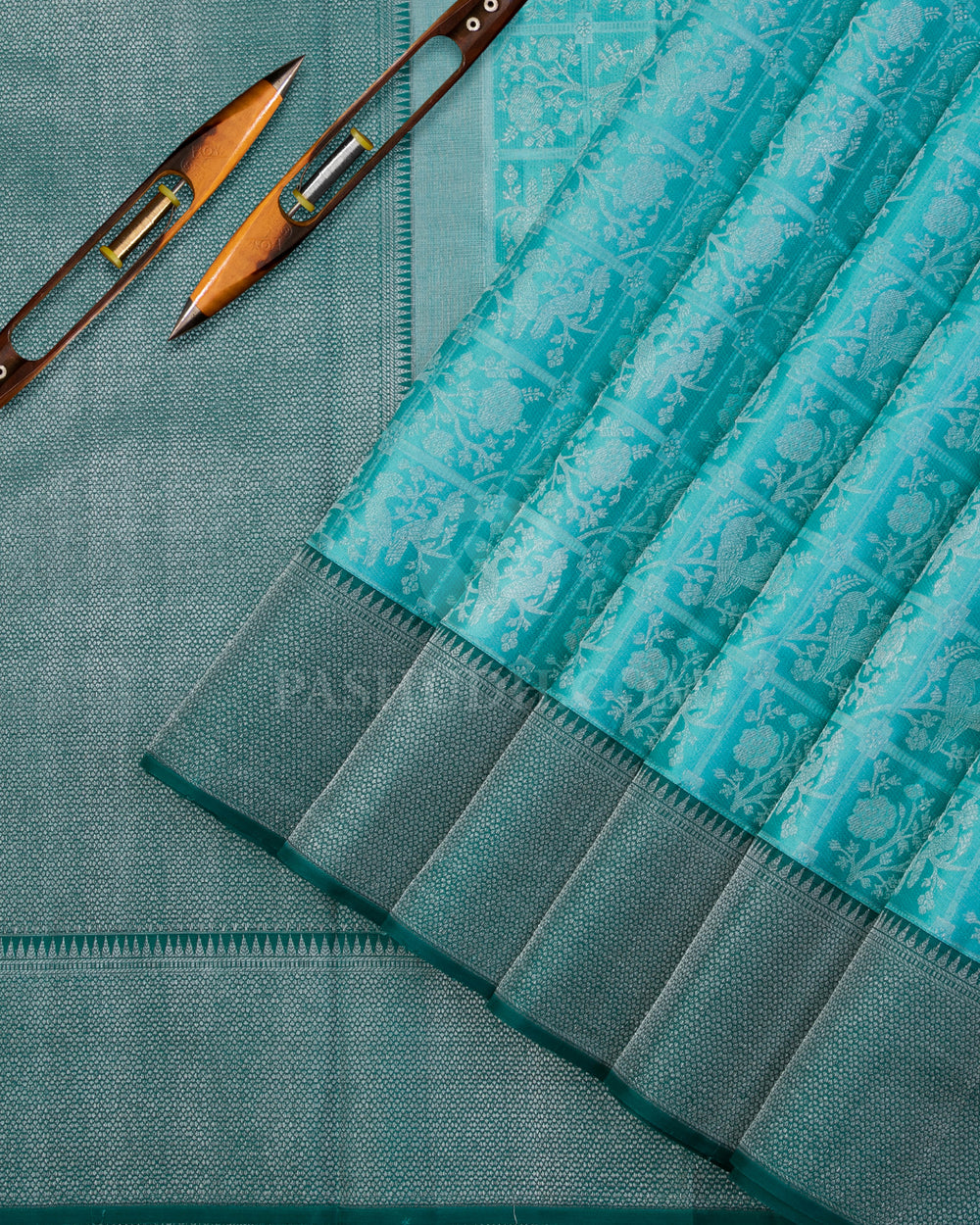 Sky Blue and Teal Green kanjivaram Silk Saree - DT243(A) - View 1
