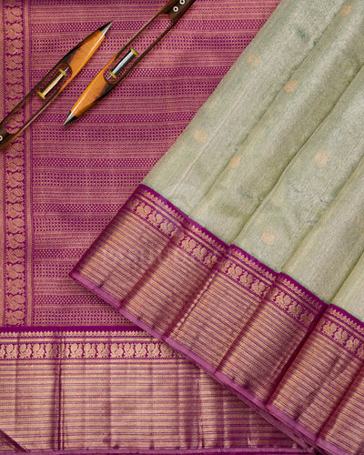 Sea Green & Violet Tissue Kanjivaram Silk Saree - S1008 - View 2