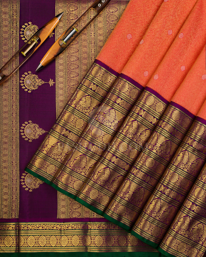 Red & Violet Pure Zari Kanjivaram Silk Saree - P122 - View 3