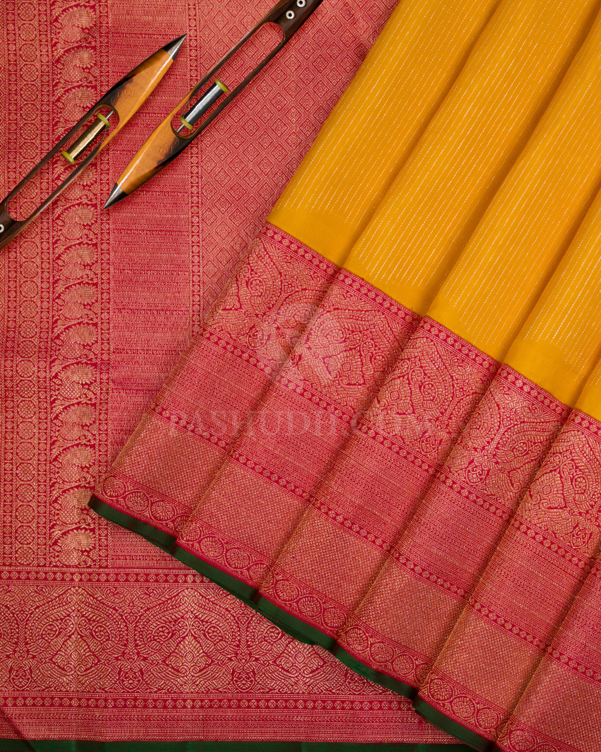 Yellow & Red Kanjivaram Silk Saree - S1084(A) - View 2