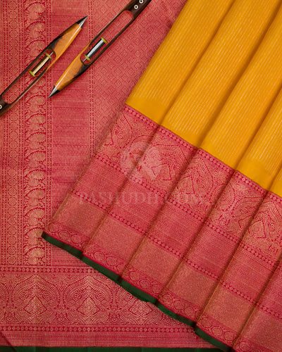 Yellow & Red Kanjivaram Silk Saree - S1084(A) - View 2