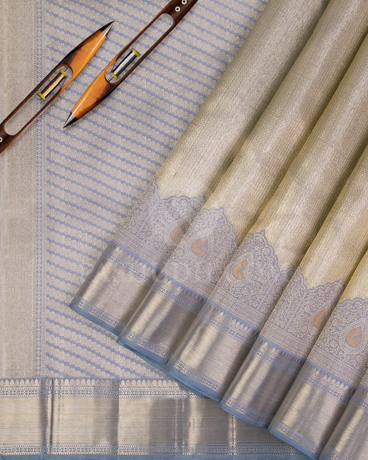 Grey Organza kanjivaram Silk Saree - S1175(B) - View 2