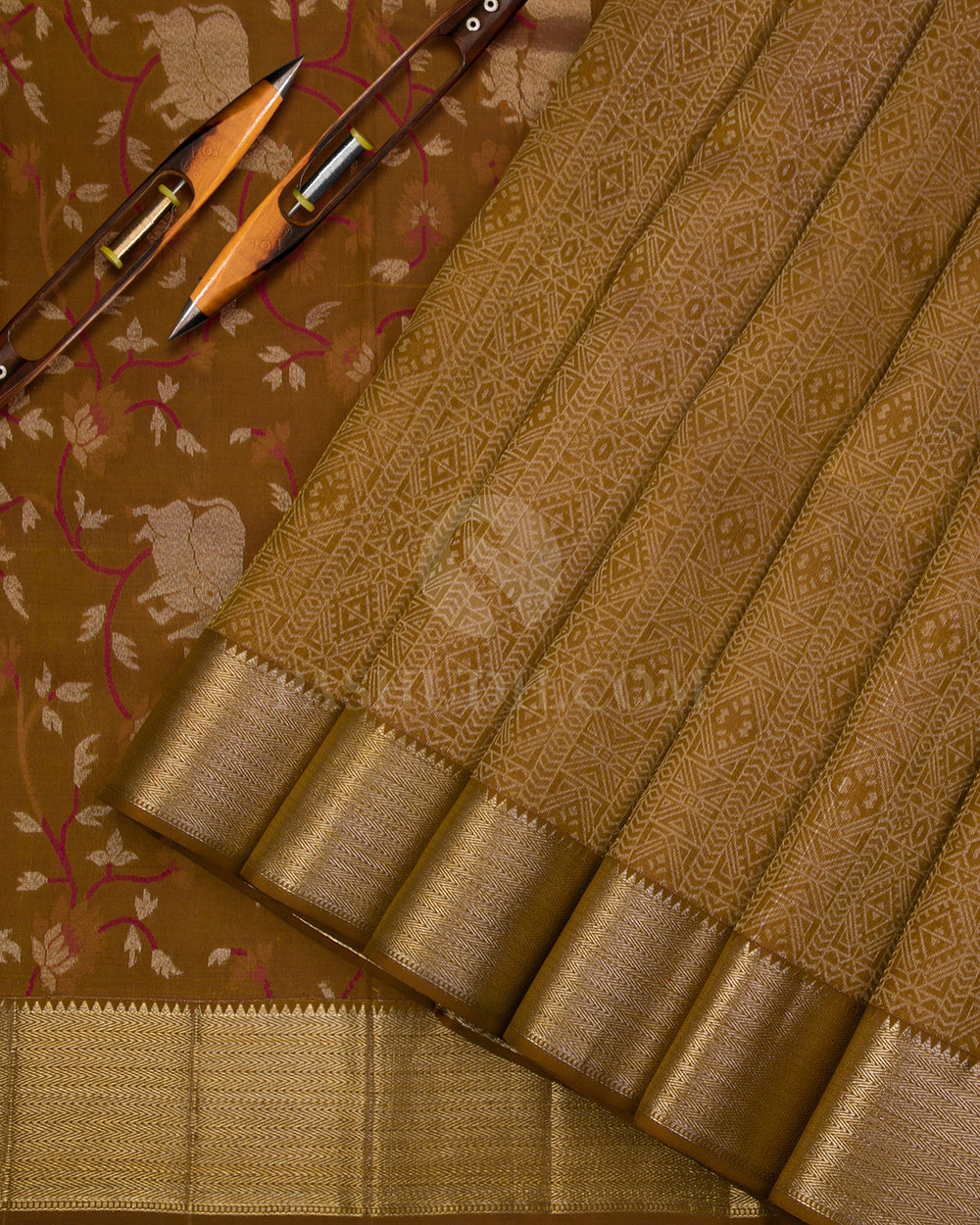 Dark Mustard Pichwai Inspired Kanjivaram Silk Saree - DJ282(A) - View 1