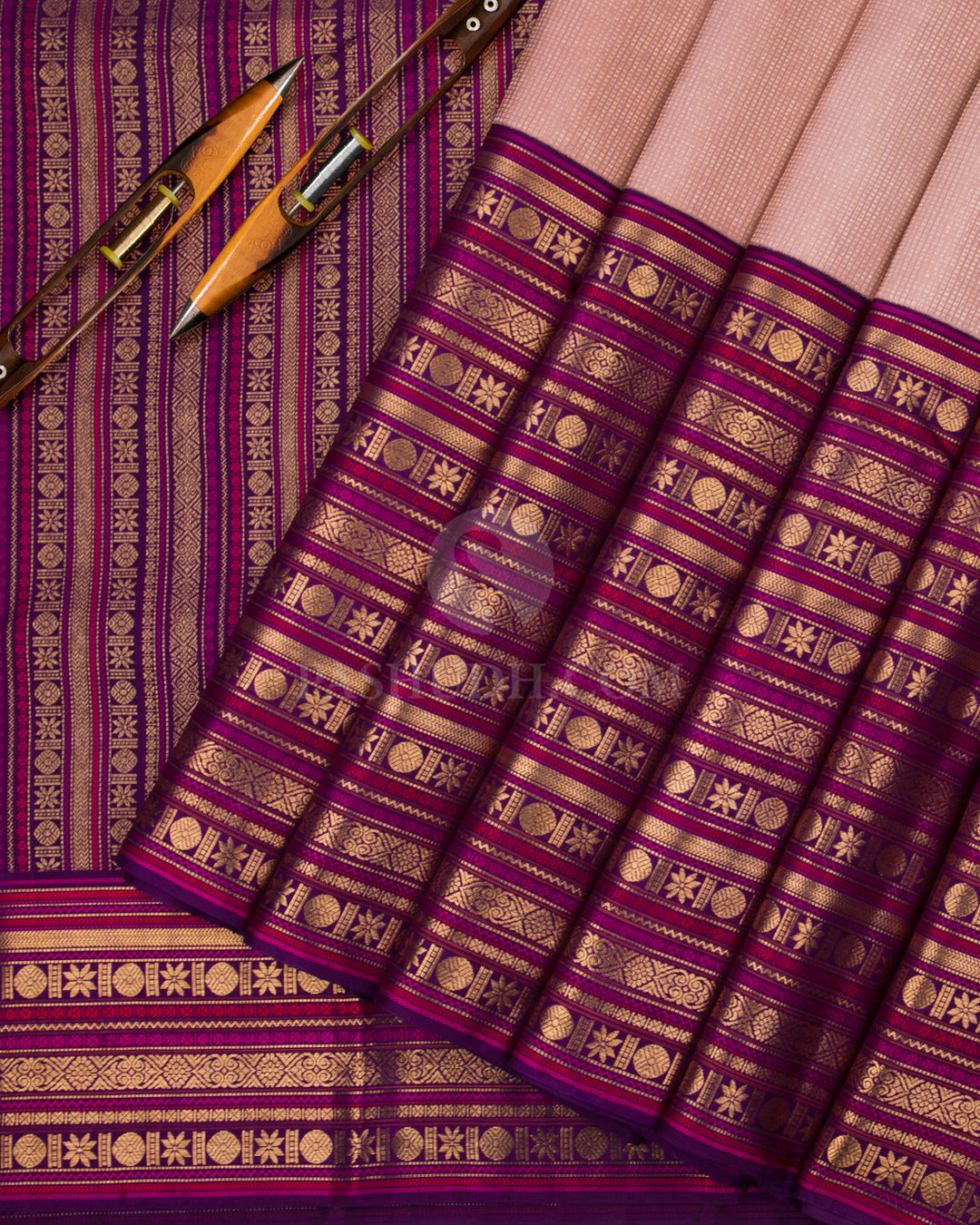 Peach & Violet Zari Kanjivaram Silk Broad Border Saree - S816 - View 2