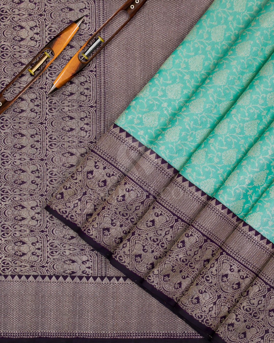 Sky Blue And Royal Purple Kanjivaram Silk Saree - S1019(C) - View 2