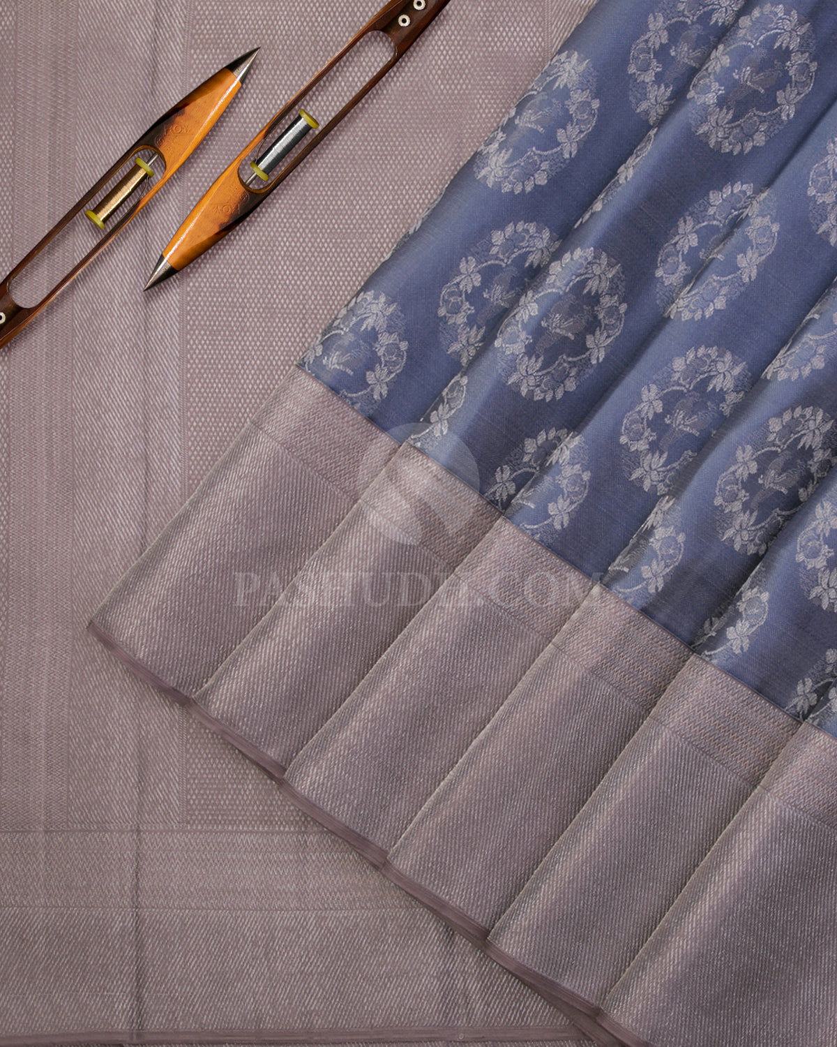 Steel Blue and Grey Kanjivaram Silk Saree - D510(A) - View 1