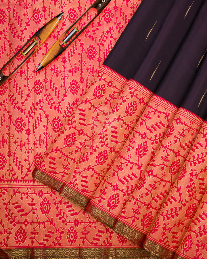 Deep Purple & Red Paithani Inspired Kanjivaram Silk Saree - S878 - View 3