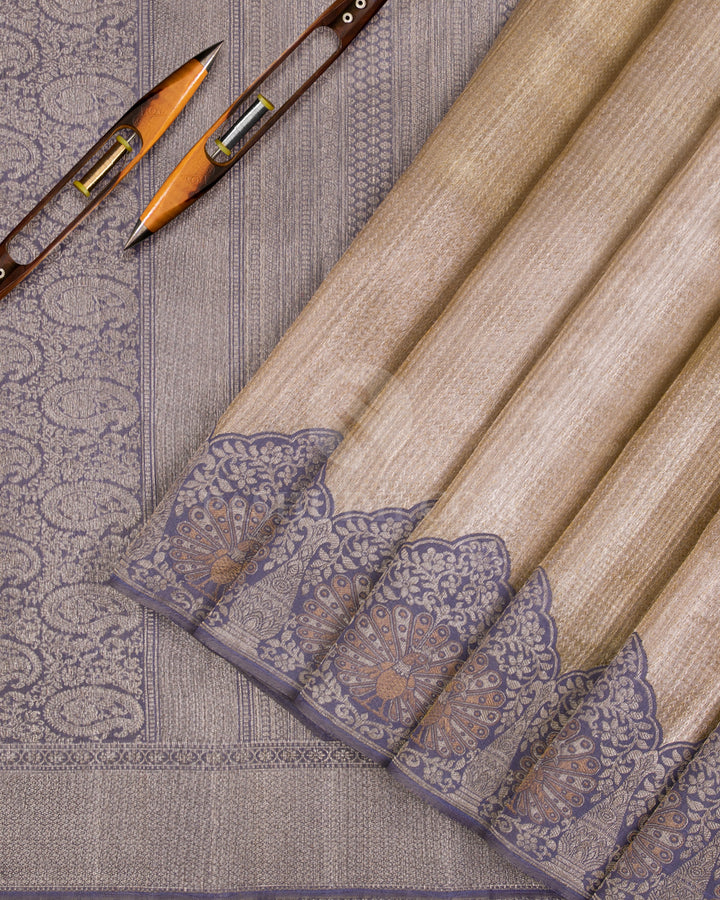 Gold And Grey Organza Kanjivaram Silk Saree - S1021(C) - View 2