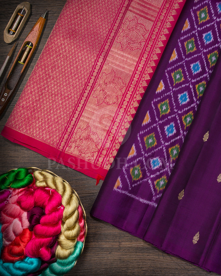 Dark Purple With Rani Pink Kanjivaram Silk Saree-DA4
