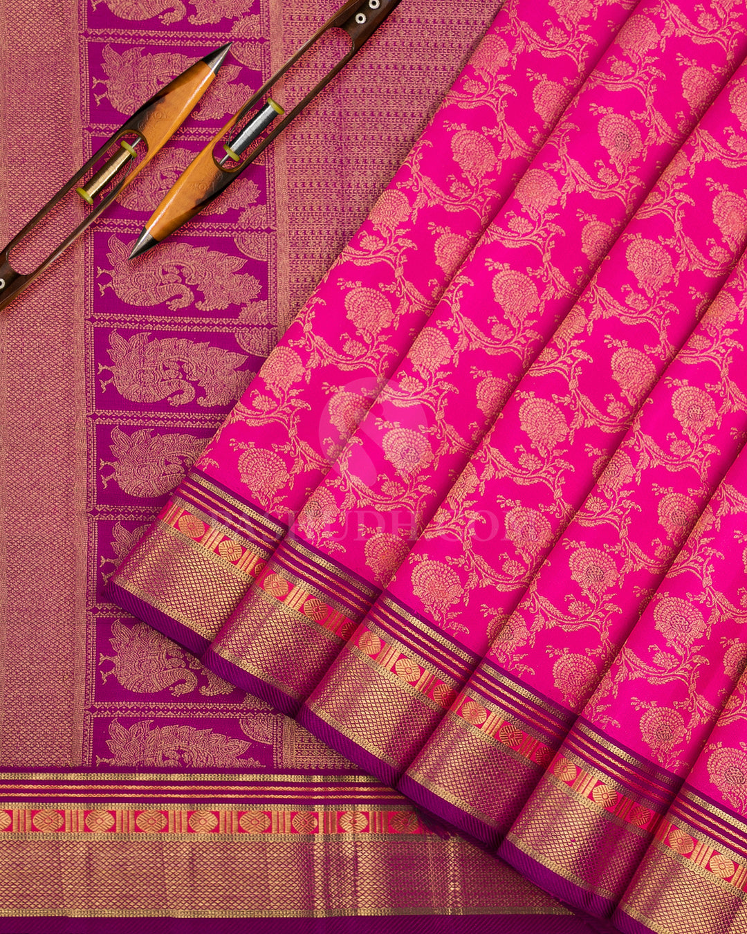 Rose Pink & Violet Pure Zari Kanjivaram Silk Saree - P149(A) - View 2