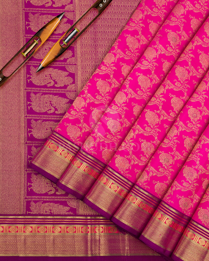 Rose Pink & Violet Pure Zari Kanjivaram Silk Saree - P149(A) - View 2