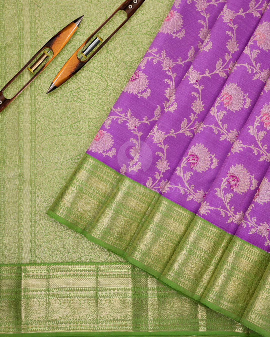 Lavender and Green Kanjivaram Silk Saree - S797 - View 3
