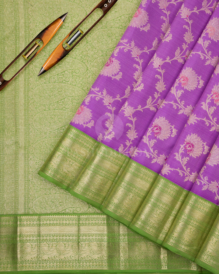 Lavender and Green Kanjivaram Silk Saree - S797 - View 3