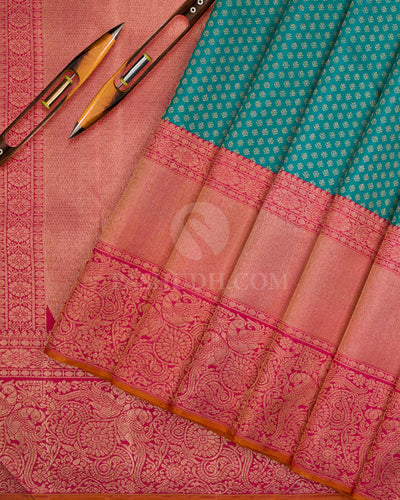 Anandha Blue & Rouge Pink Kanjivaram Silk Saree - S1077(B) - View 2