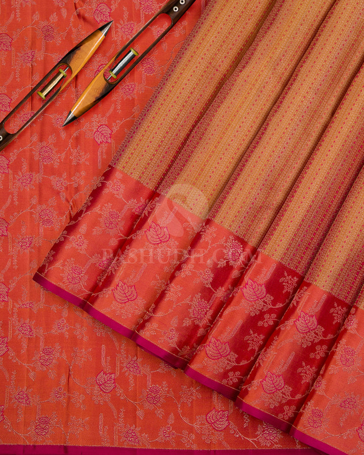 Golden Yellow and Rust Orange kanjivaram Silk Saree - DJ280 (C ) - View 1