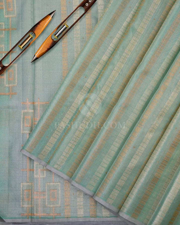 Light Green Borderless Pure Zari Kanjivaram Silk Saree - S734 - View 3