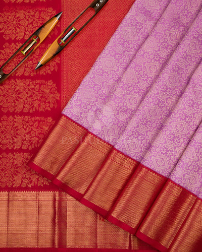 Lilac and Arakku Kanjivaram Silk Saree - S778- View 3