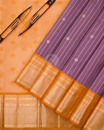 Purple and Golden Orange Pure Zari Kanjivaram Silk Saree - S762 - View 3