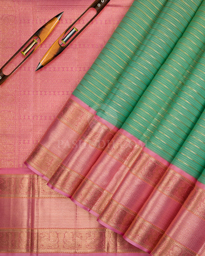 Sea Green & Baby Pink Kanjivaram Silk Saree - S1075(A) - View 2