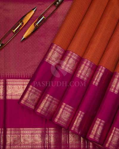 Orange & Rani Pink Kanjivaram Silk Saree - D503(A) - View 1