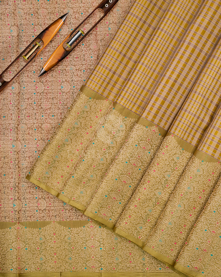 Grey & Olive Green Kanjivaram Silk Saree - S868 - View 3
