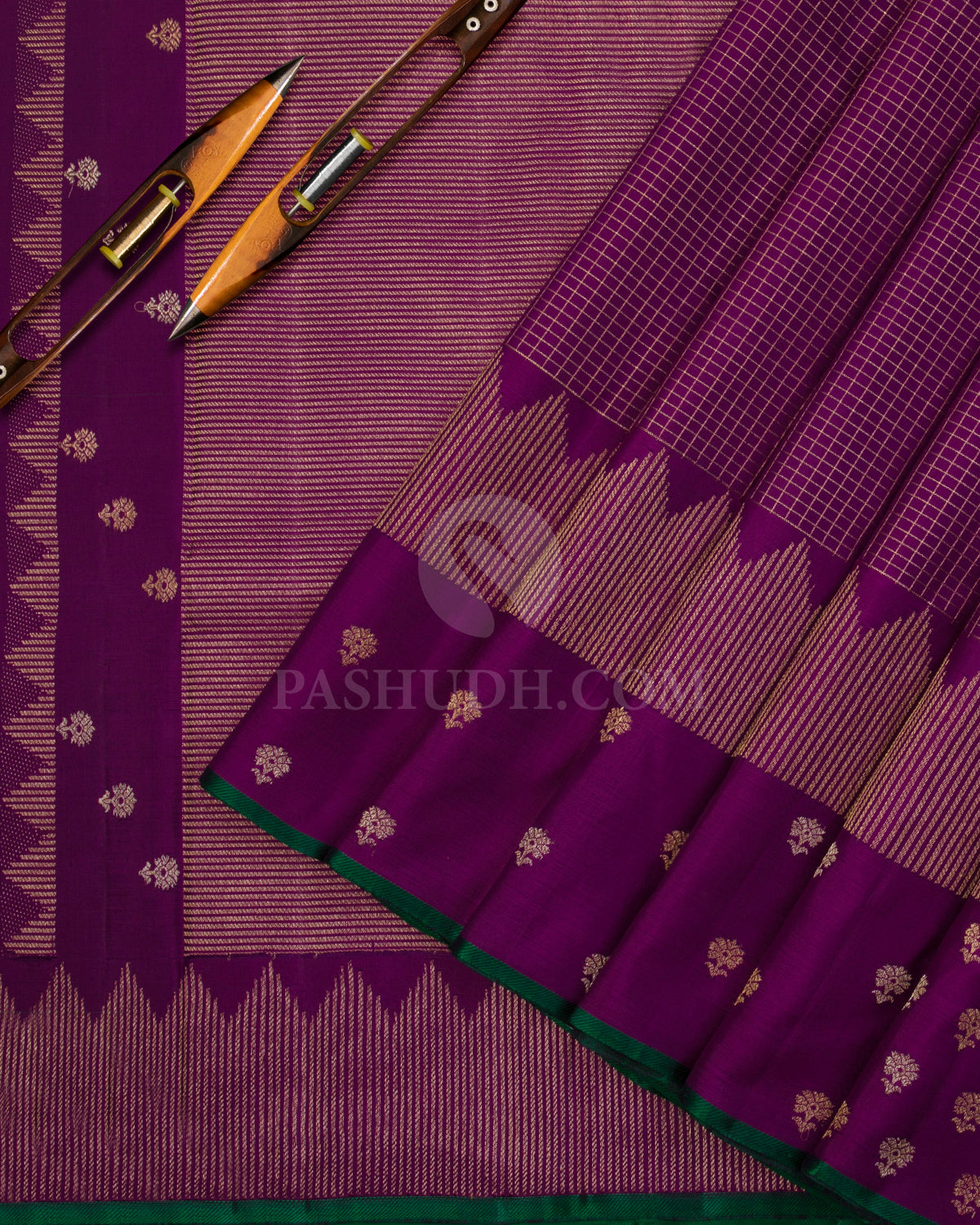 Violet & Green Kanjivaram Silk Saree - S1034(A) - View 2