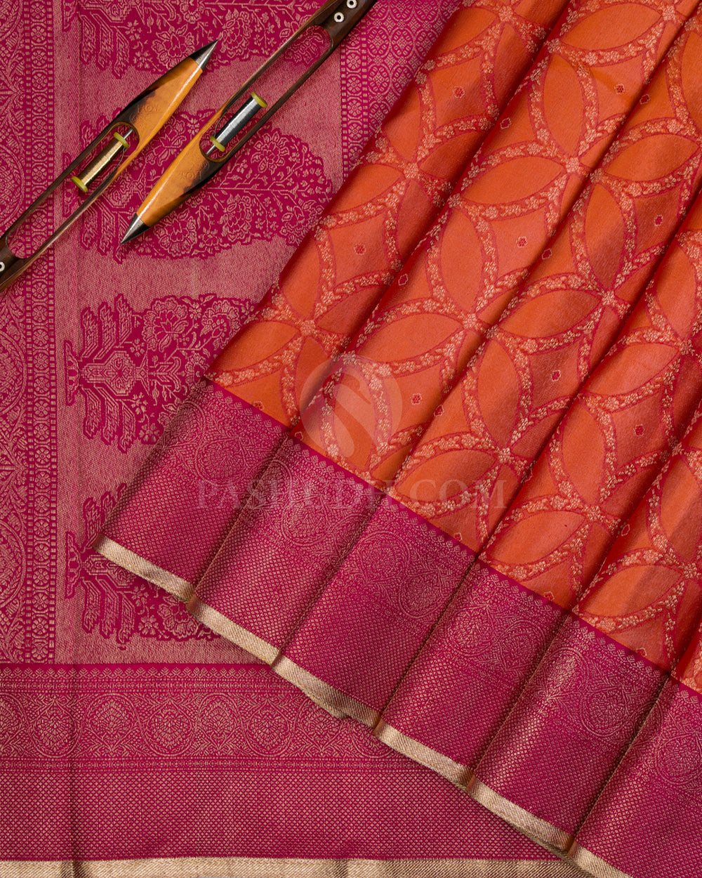 Orange and Magenta Kanjivaram Silk Saree - D500(C) - View 1
