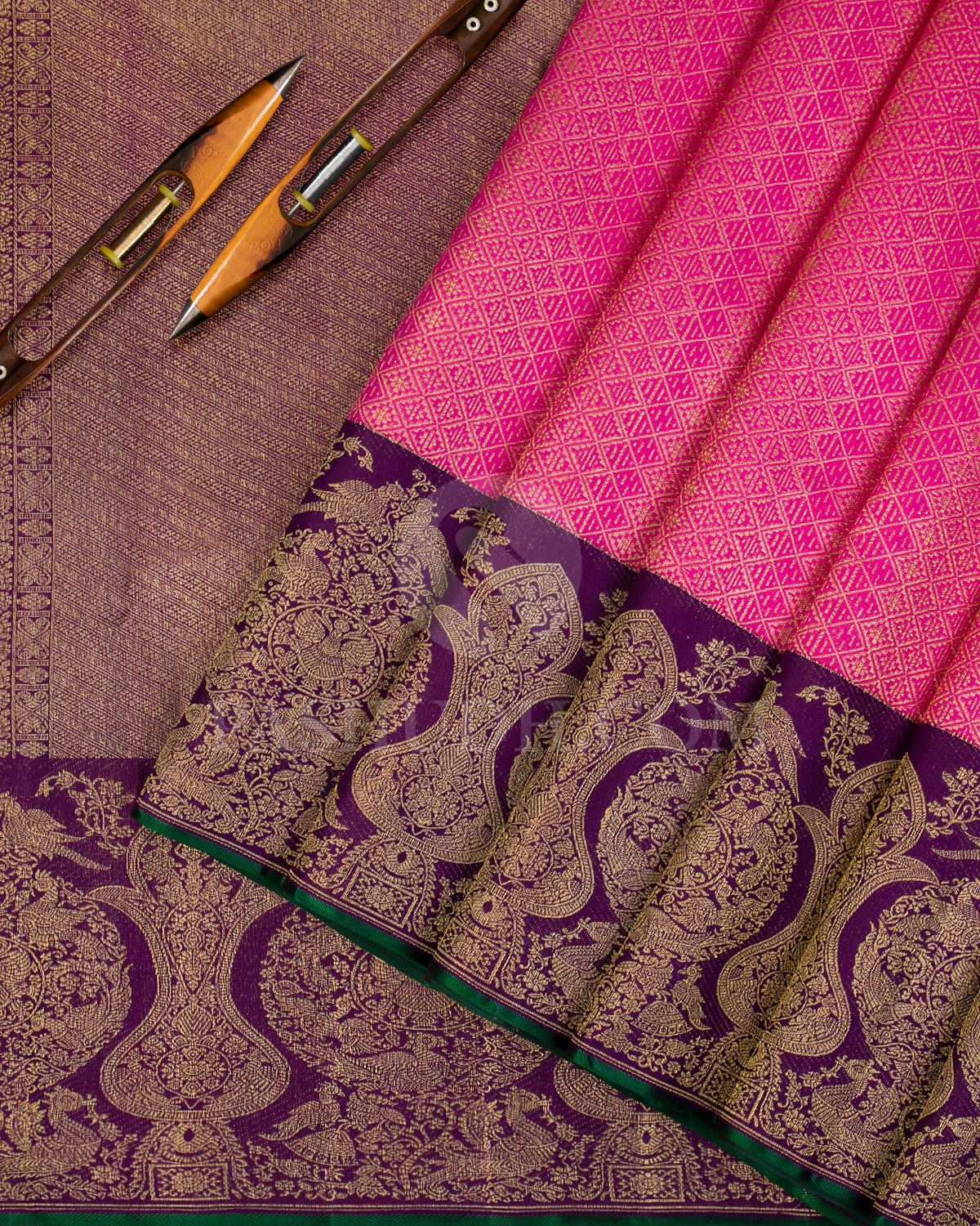 Candy Pink And Deep Violet Pure Zari Kanjivaram Silk Saree - P153(B) - View 2